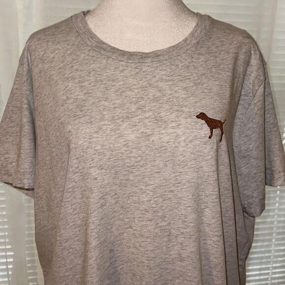 PINK VS L Silver Gray Heathered Classic Short Sleeve Tee Gold PINK Back Logo - Picture 3 of 9